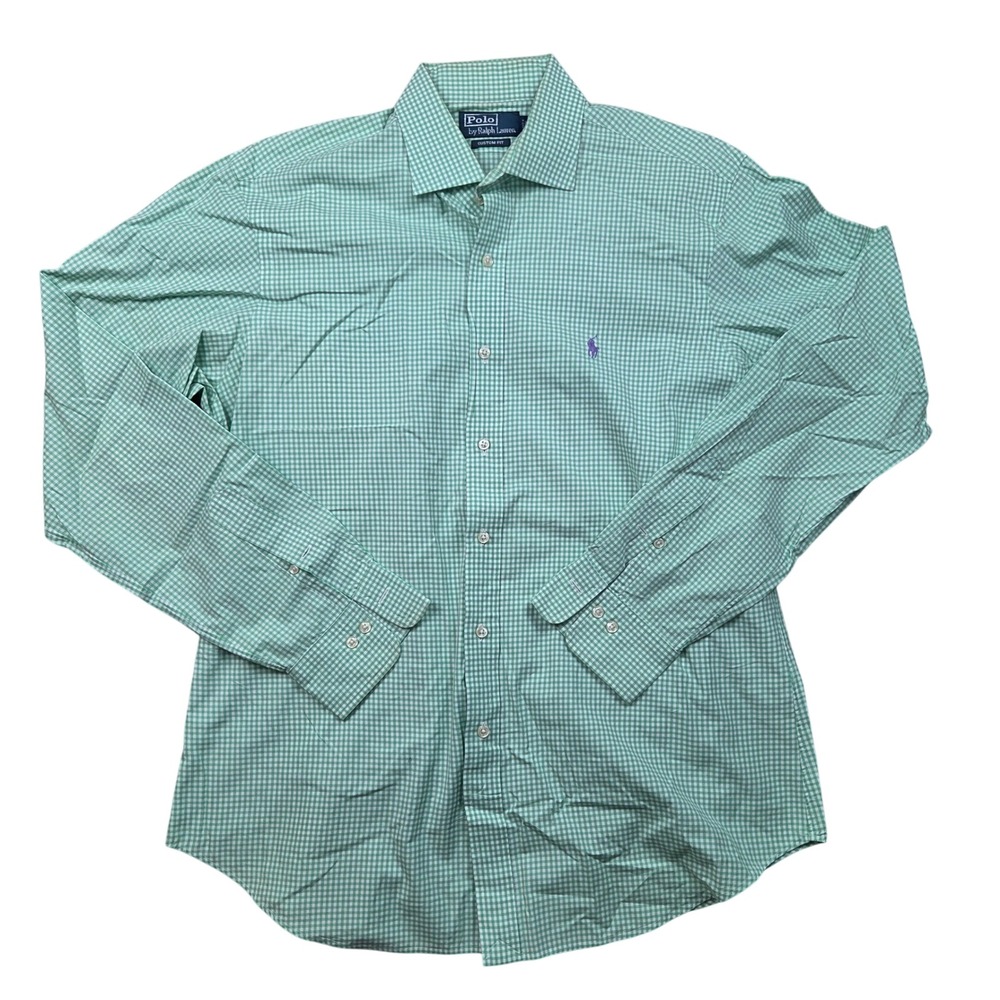 Polo Ralph Lauren Green‎ Grid Pattern Button Down Shirt Men's Medium Purple Pony